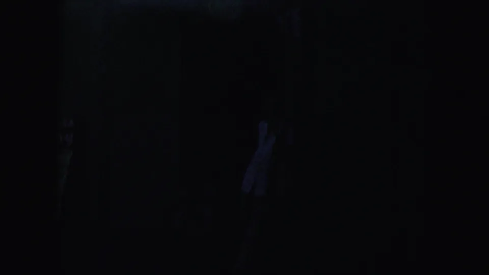 Final 8mm frame from the 1959 Kansas City clip fades or cuts to a dark, indistinct scene with no clear people or objects visible.
