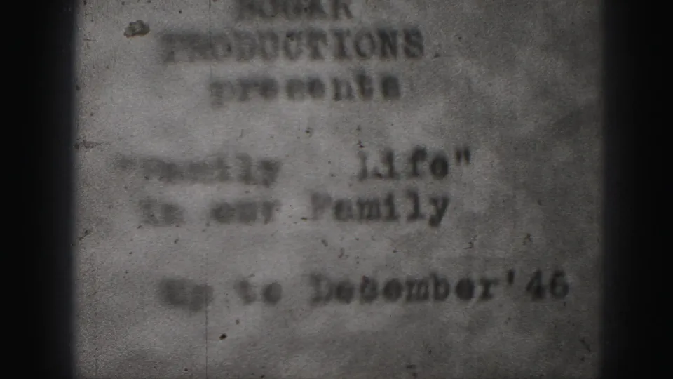 Another soft 8mm view of the Harrisburg Productions Family Life title card, with the 1946 date still visible.