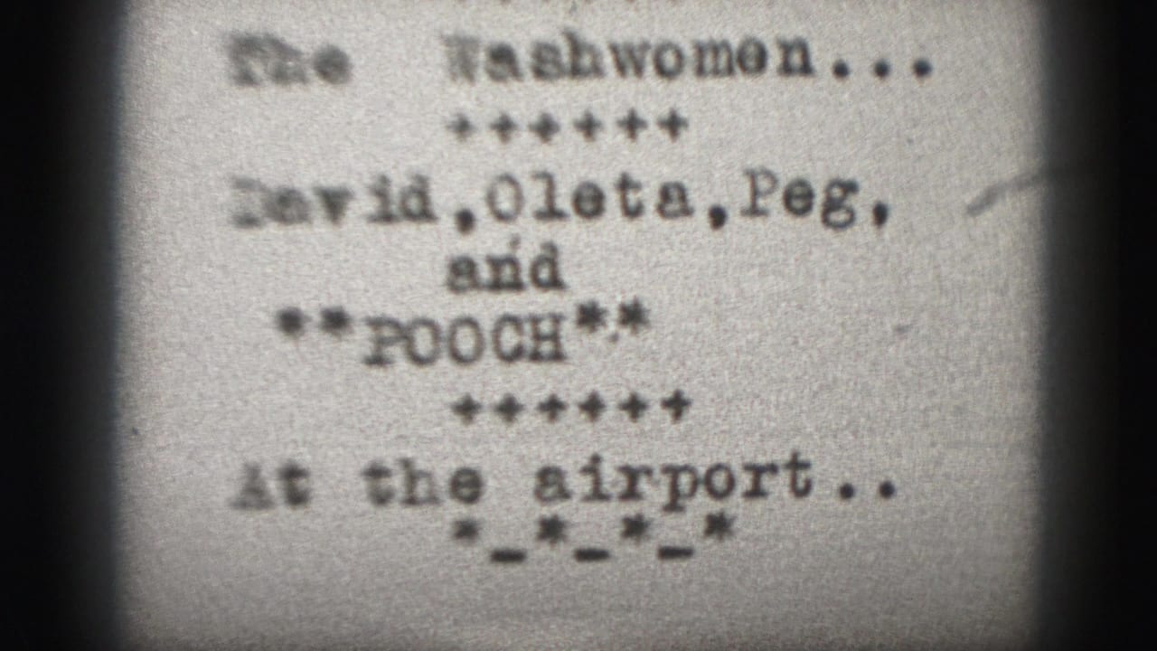 Typewritten title card reading The Washwomen with names and airport text.