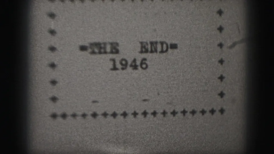 Final 8mm frame of the 1946 end-title card, with the words "=THE END=" above the year inside a dotted rectangle.