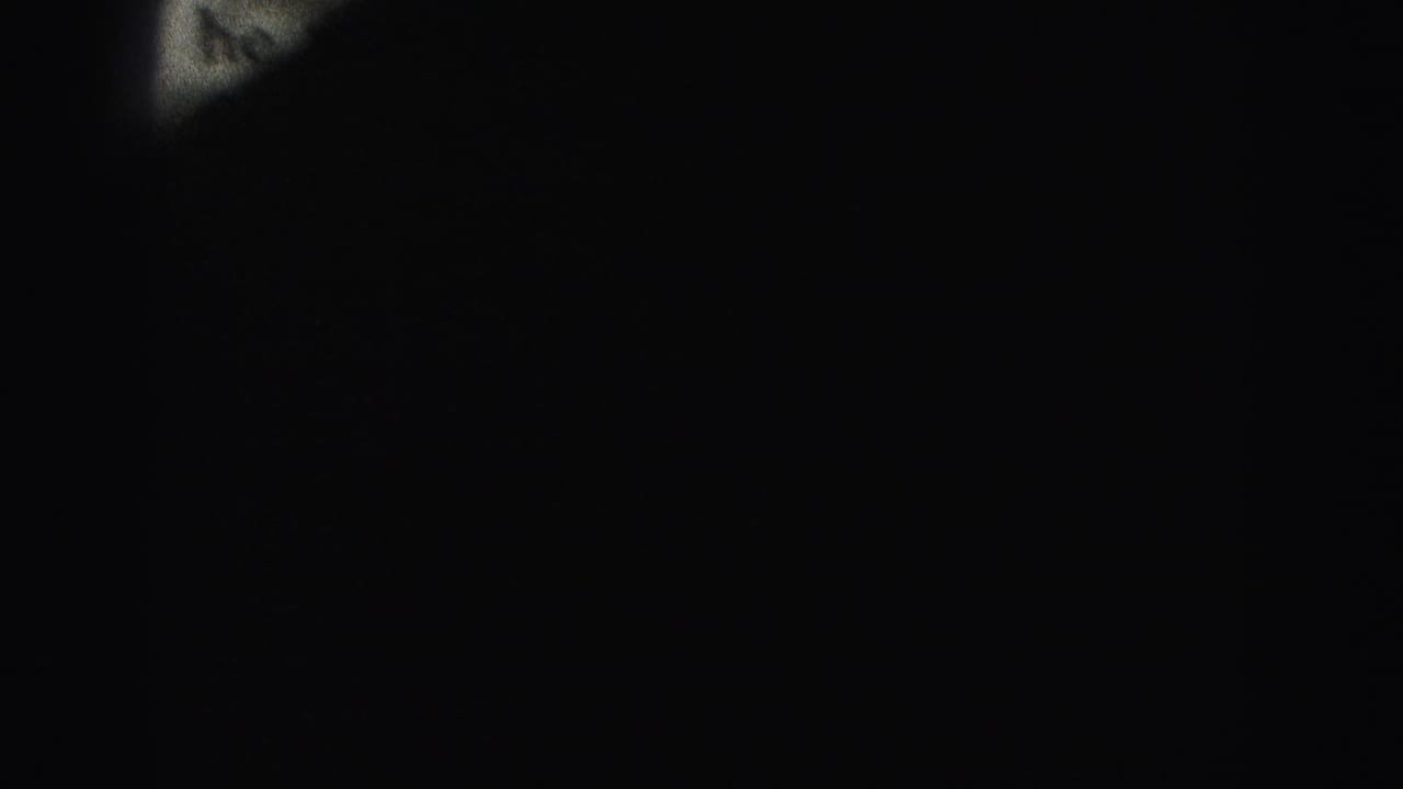 A near-black transition frame from the 8mm scan, with a narrow partial edge of paper barely visible at left.