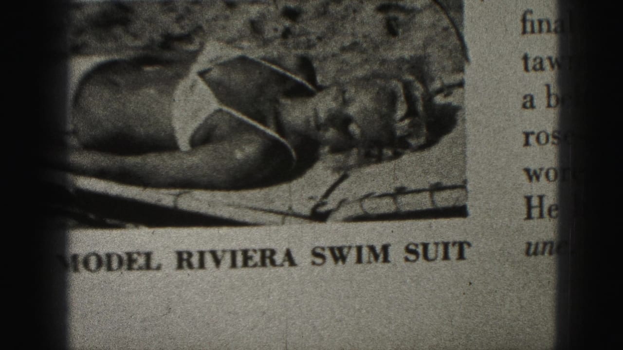Magazine page with reclining swimsuit model and text reading MODEL RIVIERA SWIM SUIT.
