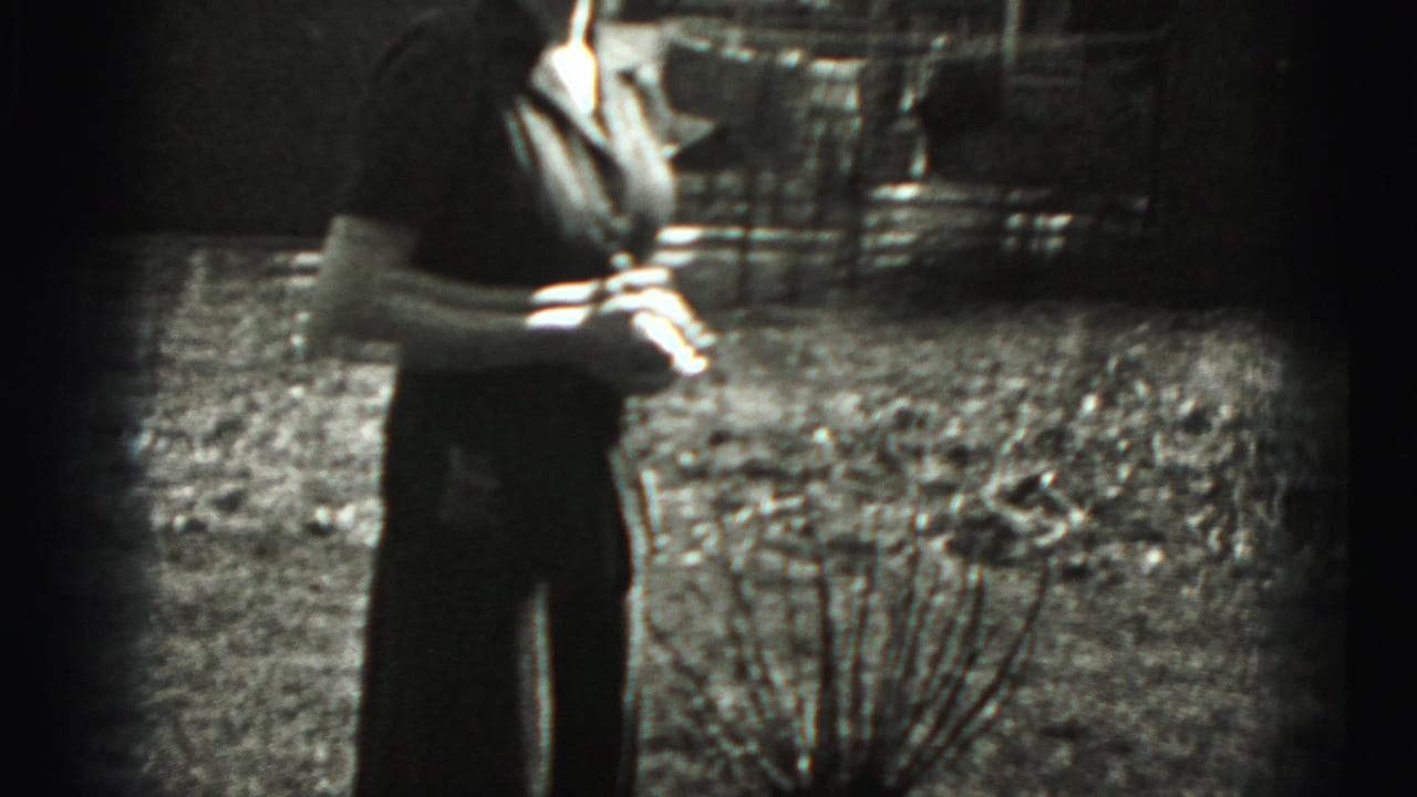 Woman standing in a field with dark film border and partial overexposure nearby.