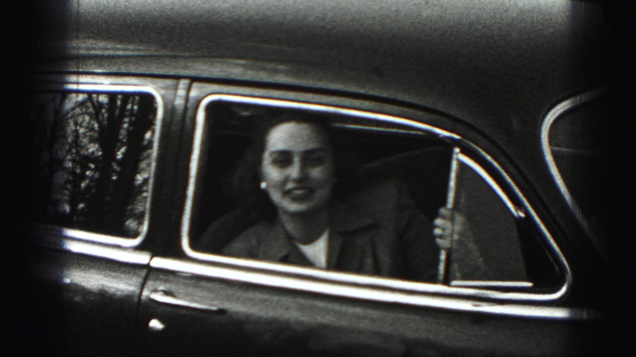 Woman looks toward the camera from inside the car passenger window.
