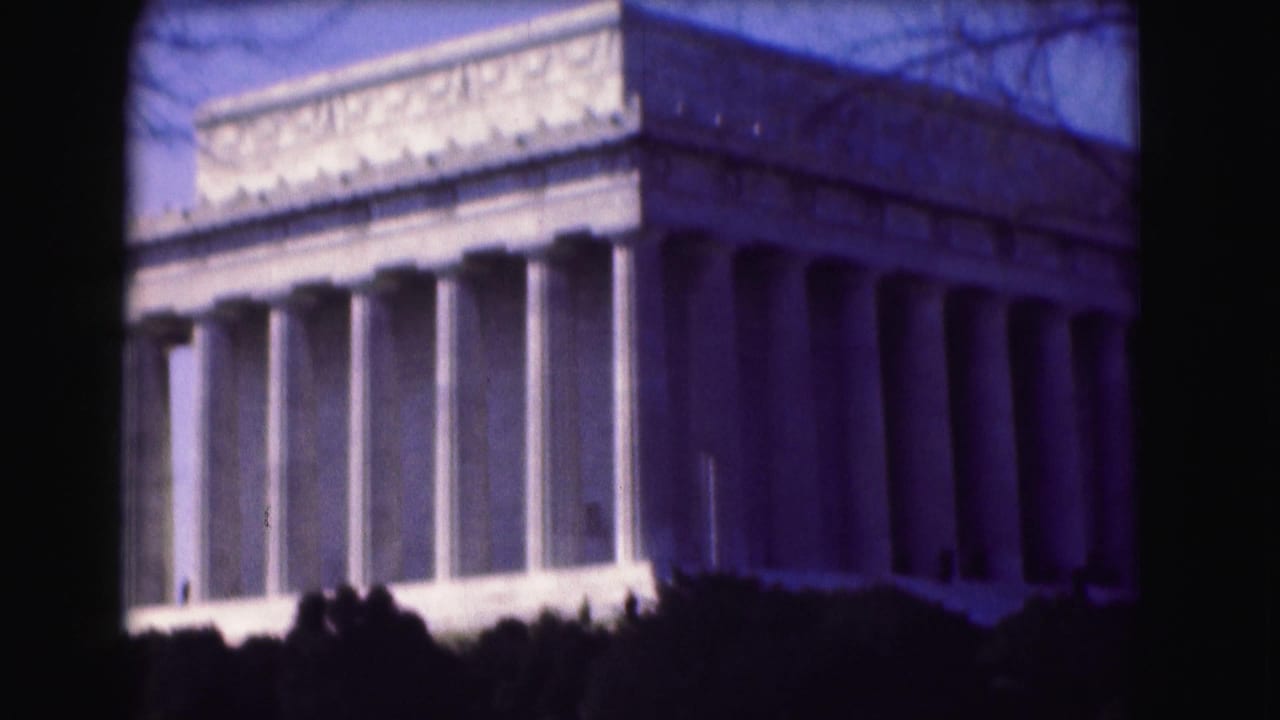Lincoln Memorial seen close up with columns and dark 8mm frame edges.