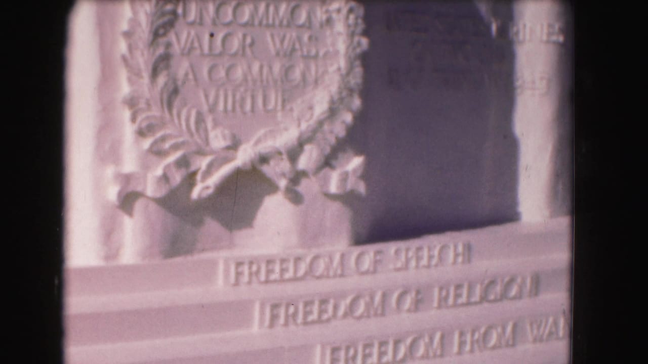 1975 Washington, DC frame showing the laurel relief above engraved lines including Freedom of Speech and Freedom of Religion.
