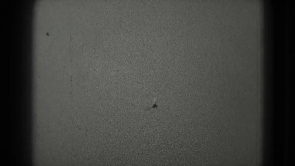 The distant aircraft or speck remains low against the gray sky in the final 1975 home-movie frame.