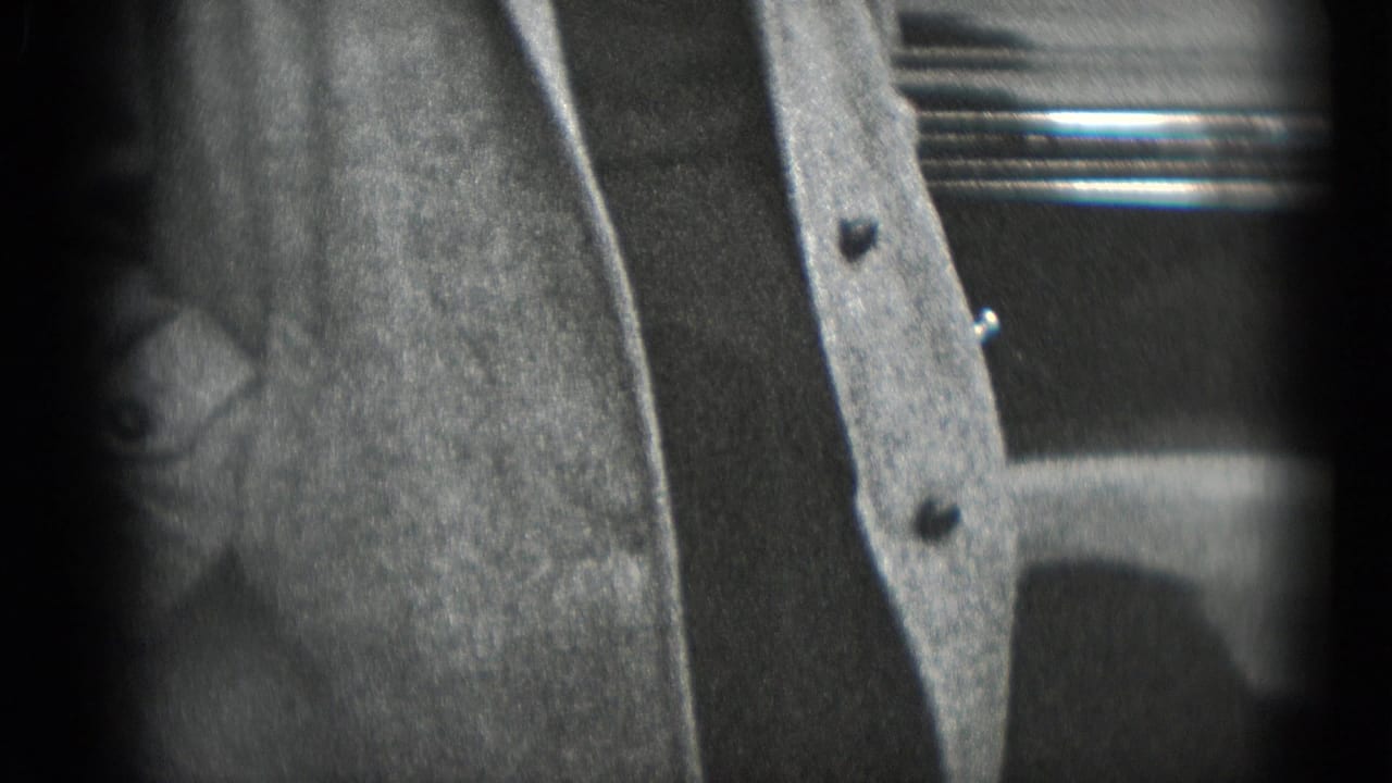 Close crop of a man's suit jacket and bow tie beside a dark automobile.