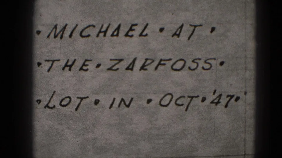 Final extracted frame of the handwritten Middletown-related note, showing Michael, the Zarfoss lot, and Oct '47 on aged paper.