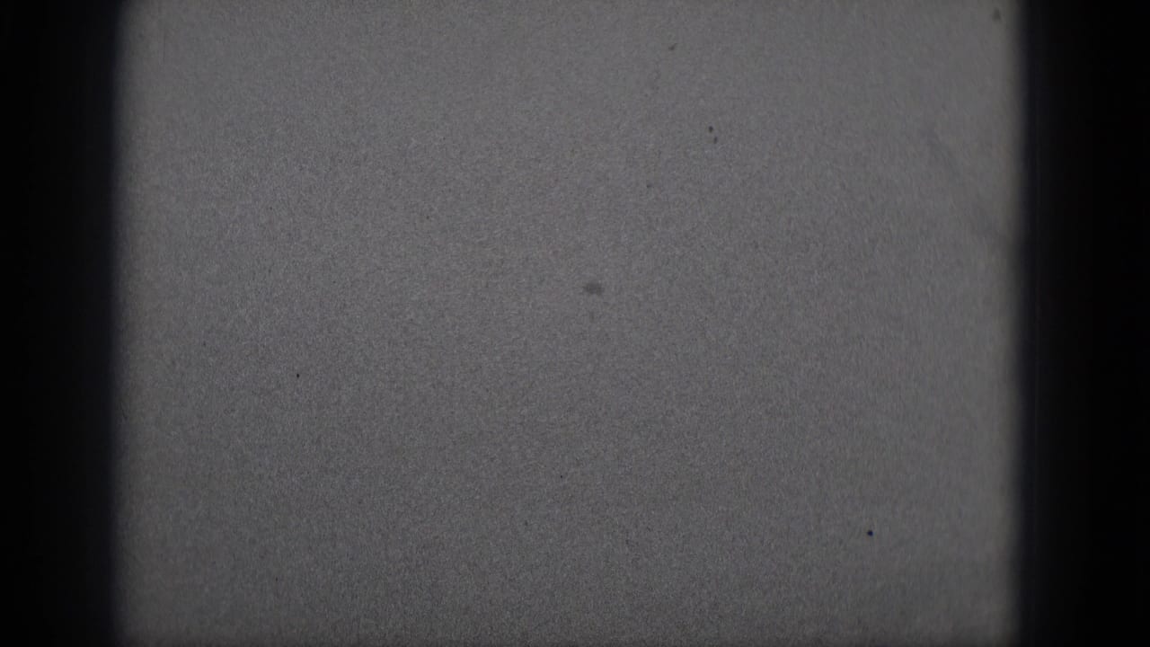 Gray textured film area divided by dark vertical borders and specks.