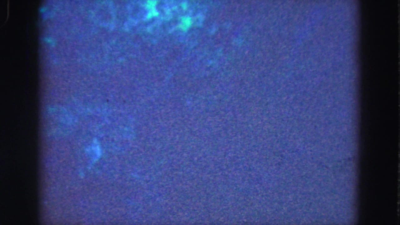 Blue underwater frame with green light near the top and dark vertical film border.