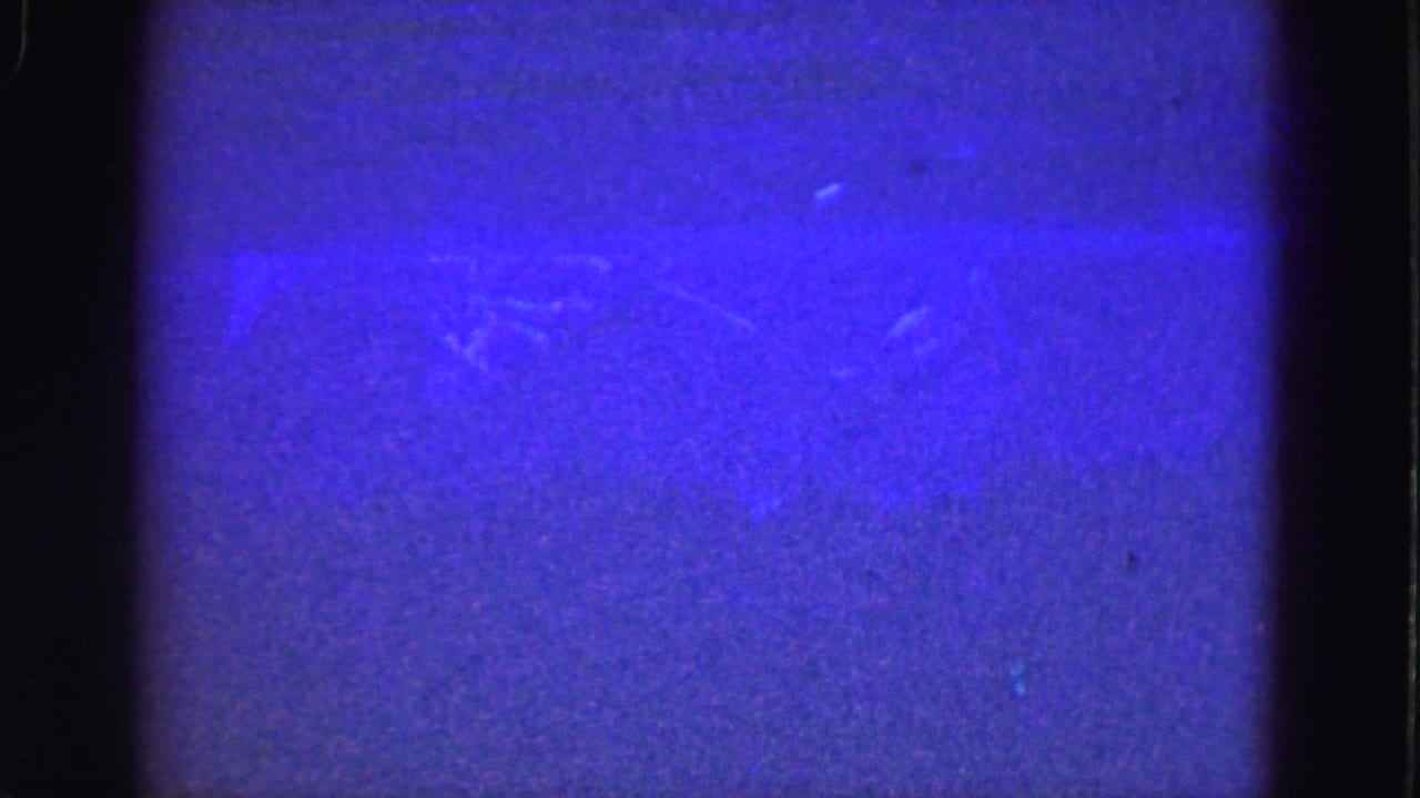 1975 8mm Florida Everglades footage showing a blue underwater view with grain, faint streaks, and visible film-frame edges.