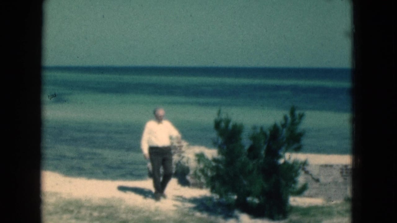 Adult man walking on a sandy beach with ocean water behind him and a shrub in the foreground.
