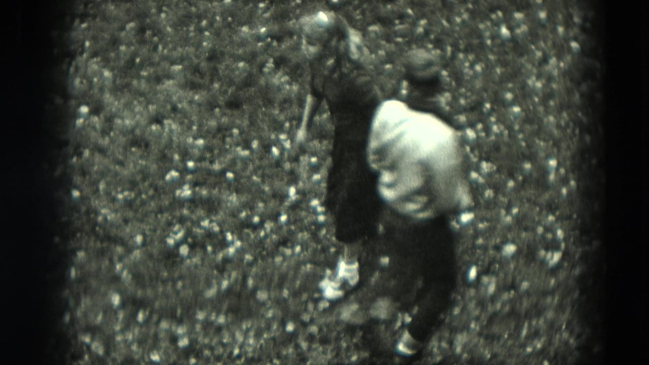 Boy bends near a girl on a grassy outdoor patch.