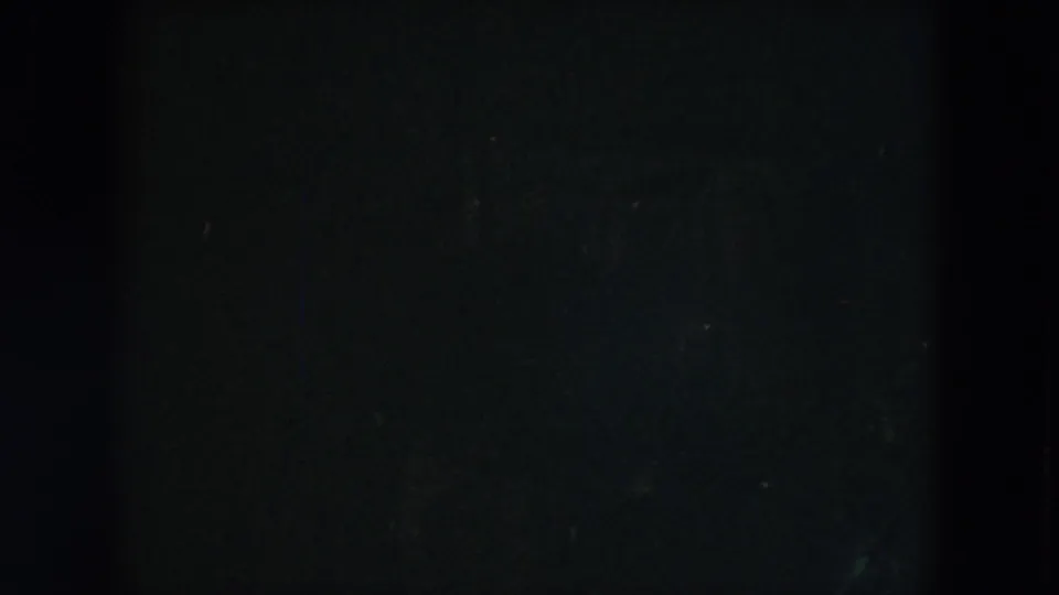 Final near-black 8mm frame with faint green-blue film texture, suggesting the end of the cemetery shot.