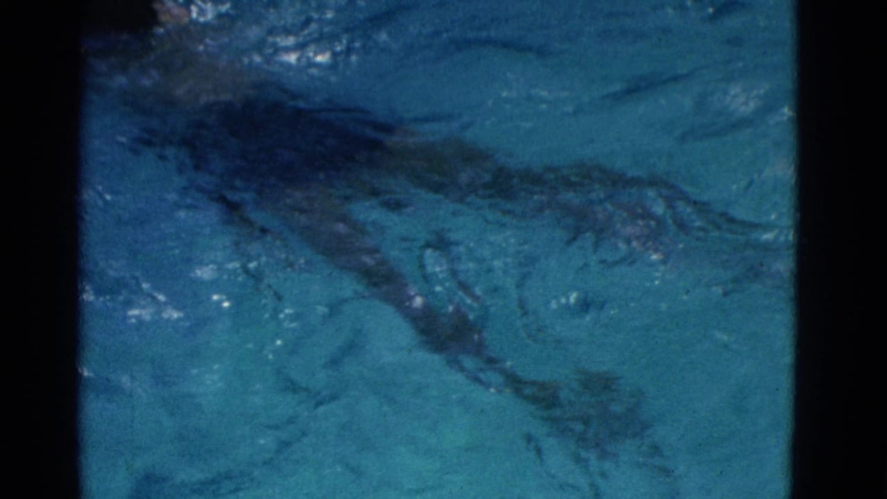 Final Yonkers pool frame showing the swimmer fading into soft underwater blur beneath the rippled blue surface.