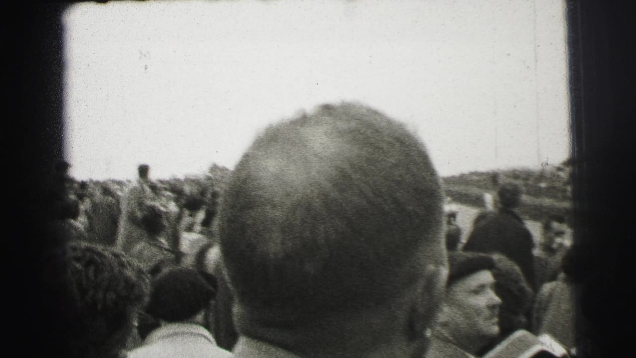Le Mans spectators viewed from behind, with a bald head in the foreground and the course visible beyond the crowd.