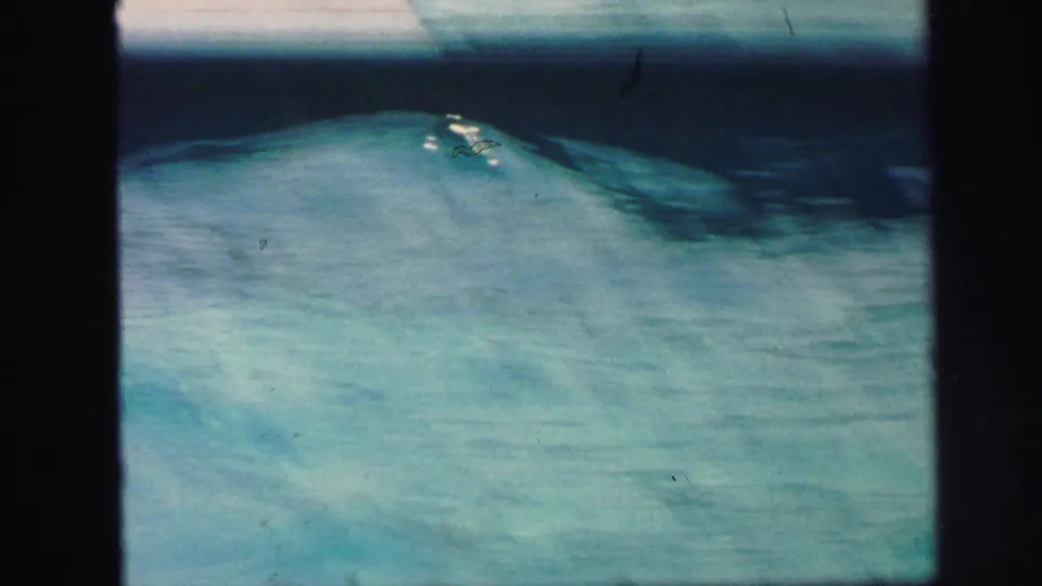 Close 8mm frame of blue-green swimming pool water in Lynbrook, with dark gate edges and visible surface highlights.