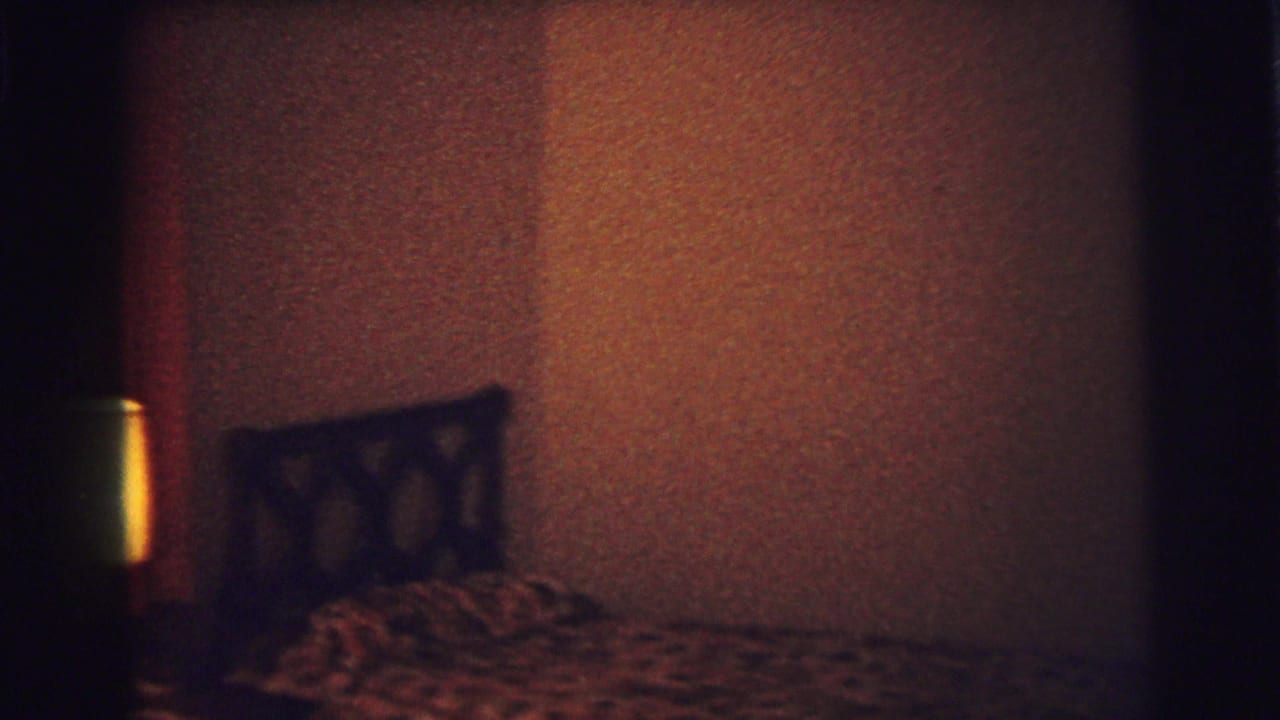 Twin bed area with patterned bedding, dark headboard, and textured wall.