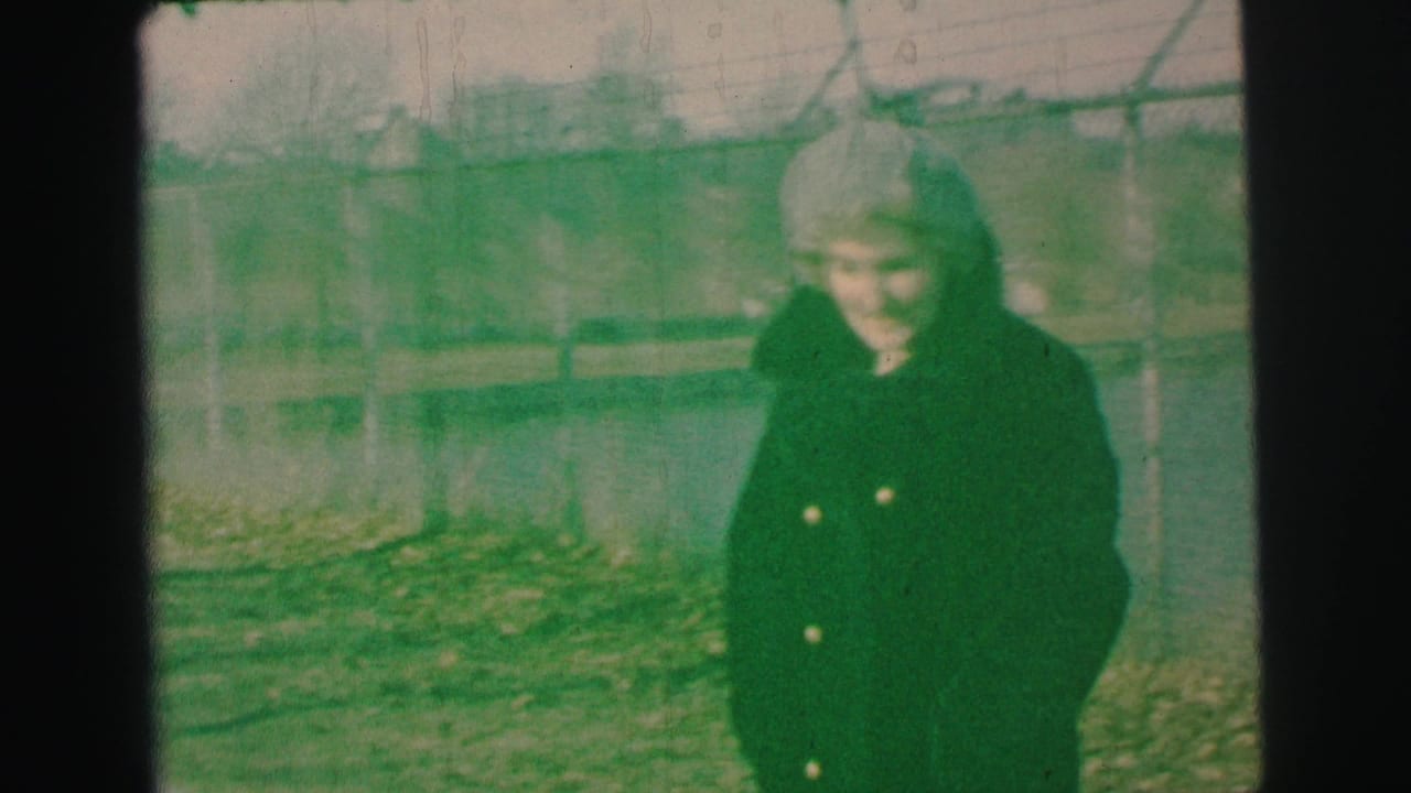 Woman in a dark coat and light hat stands near a lake and chain-link fence.