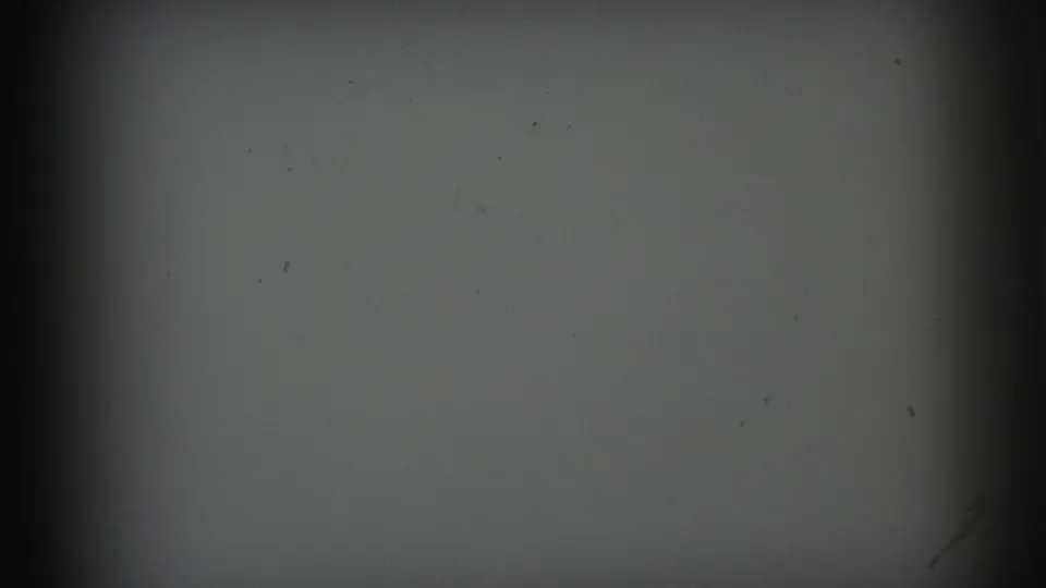 Supported 1973 Lynbrook 8mm frame with gray exposure, pronounced vertical gate shadow and visible dust on the film surface.