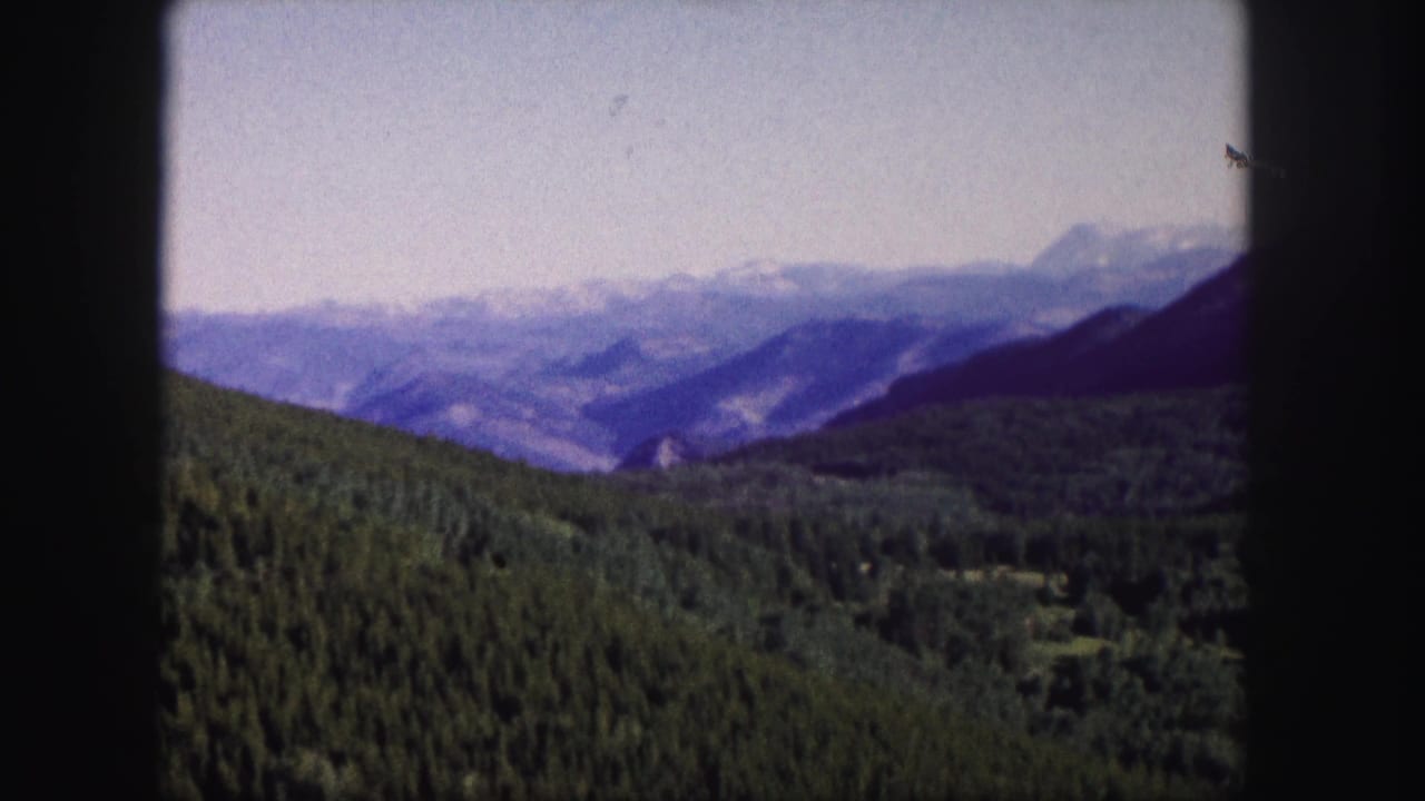 Wide mountain valley view with dense green trees and hazy ridgelines.