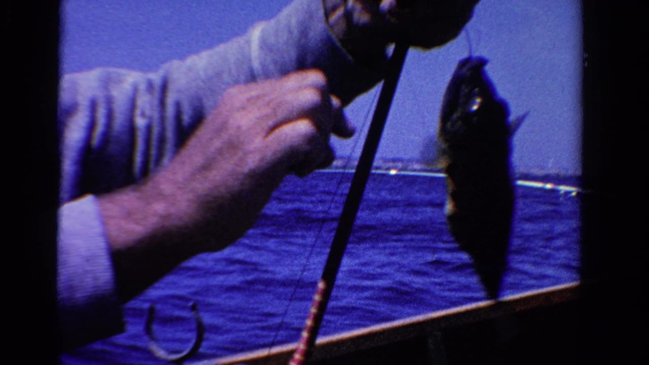 Hands hold a fishing rod while a small fish hangs over the side of the boat.