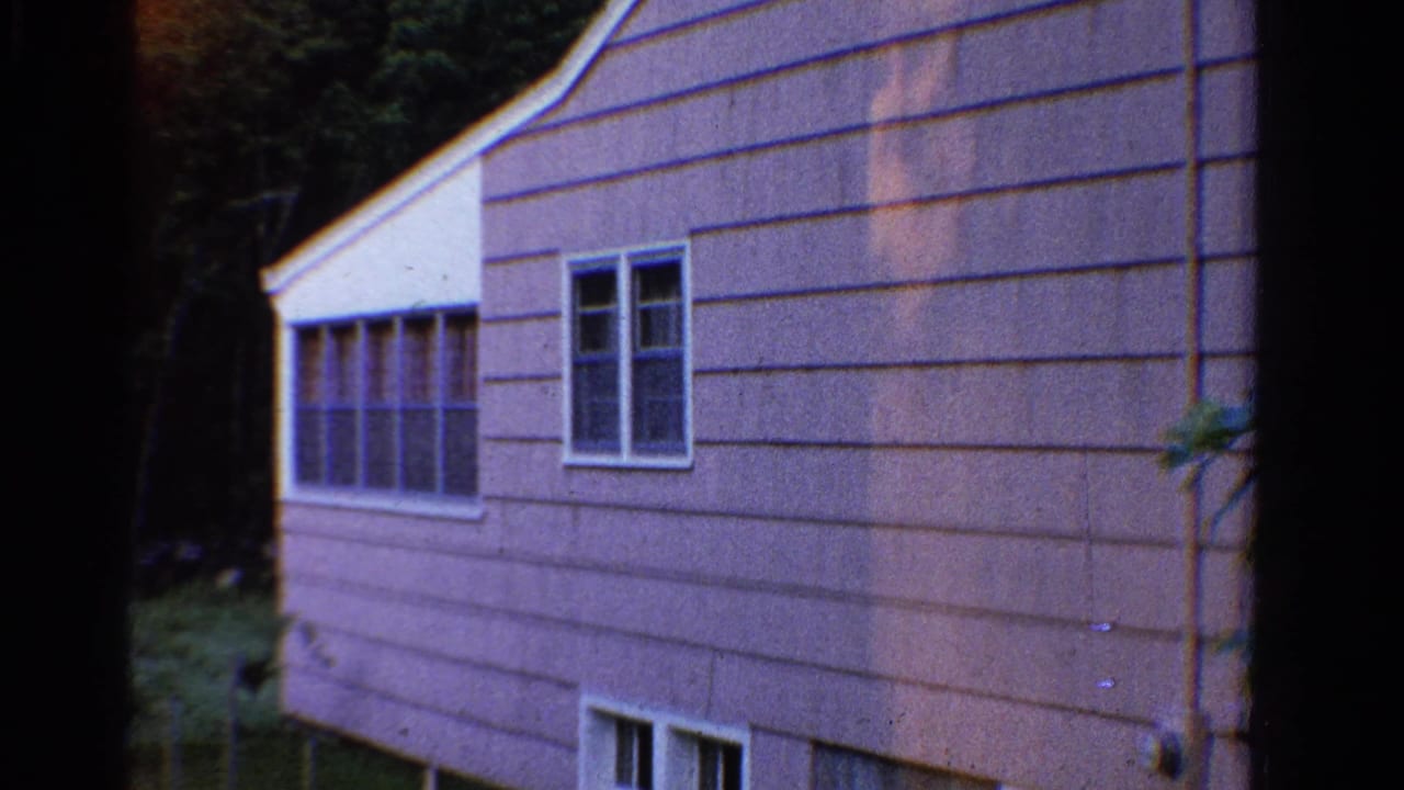 House exterior with horizontal siding, white windows, grass, and trees behind it.