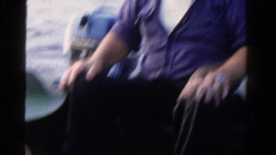 Older man remains seated in the small boat on Ontario water, with fishing line or gear near his hands in the final 1958 frame.