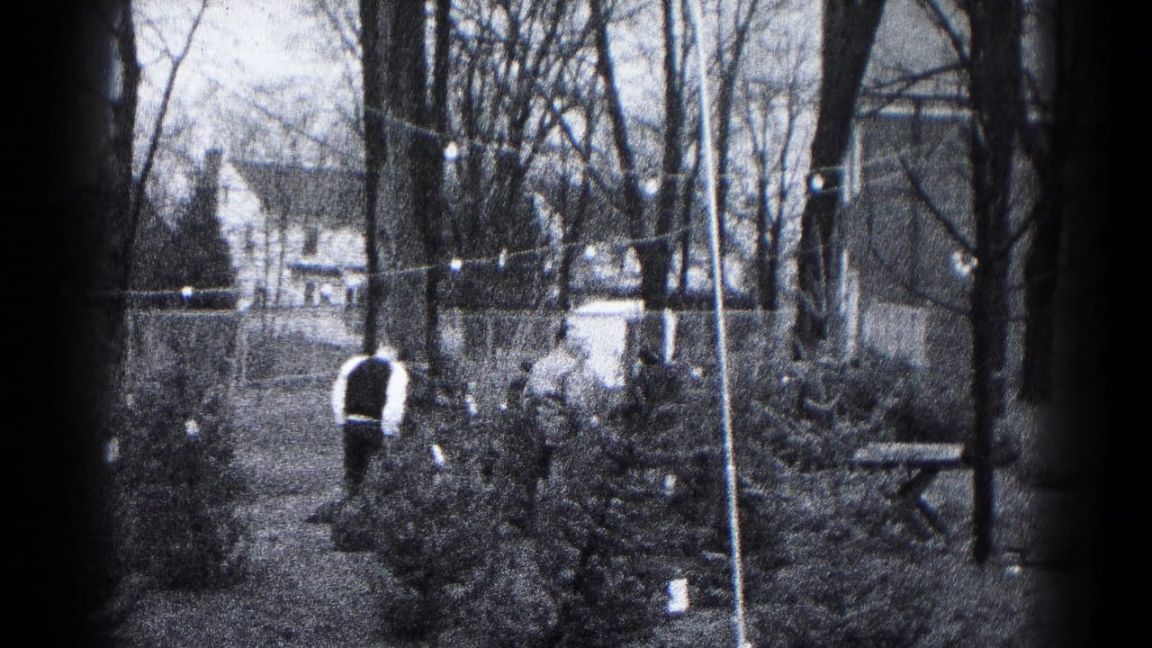 Adult walking away through a backyard with shrubs, bare trees, string lights, fencing, and a picnic table.