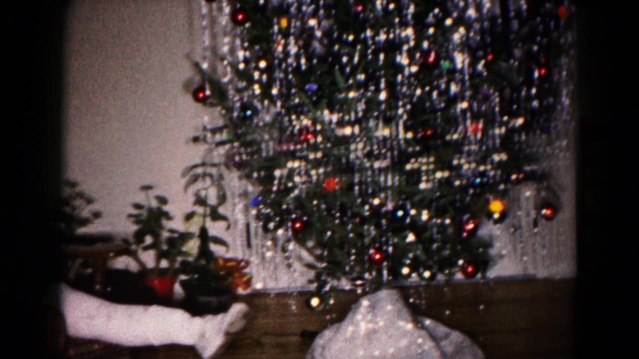 Tall Christmas tree with silver tinsel and colored ornaments beside plants and a table.