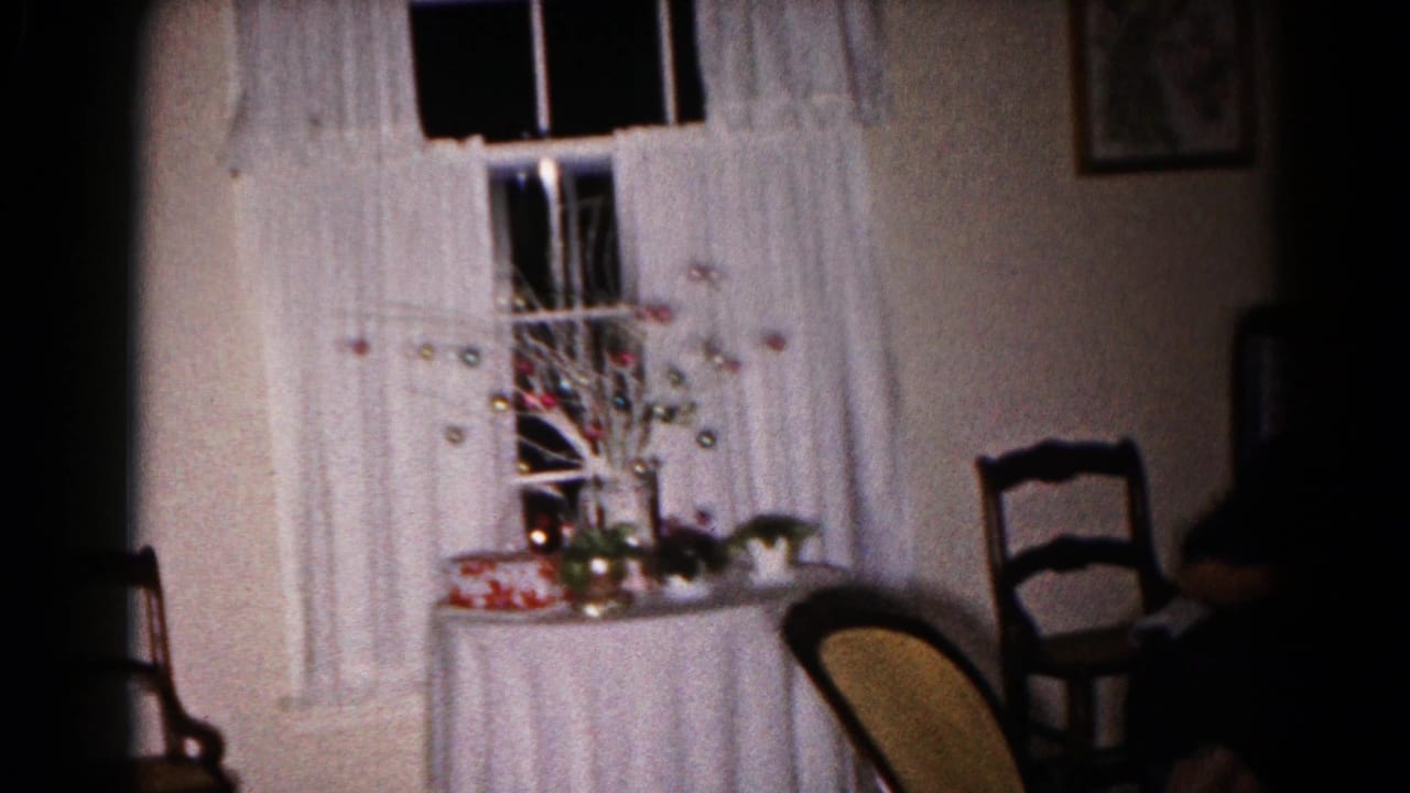 The final frame shifts toward the curtained windows and decorated table, with the seated woman partly visible at the right edge.