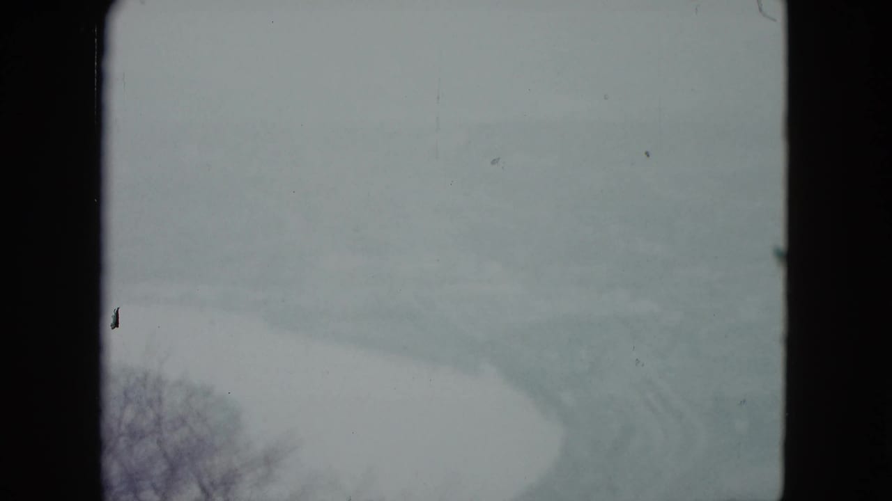 Hazy water and shoreline are seen through a soft, overcast view.