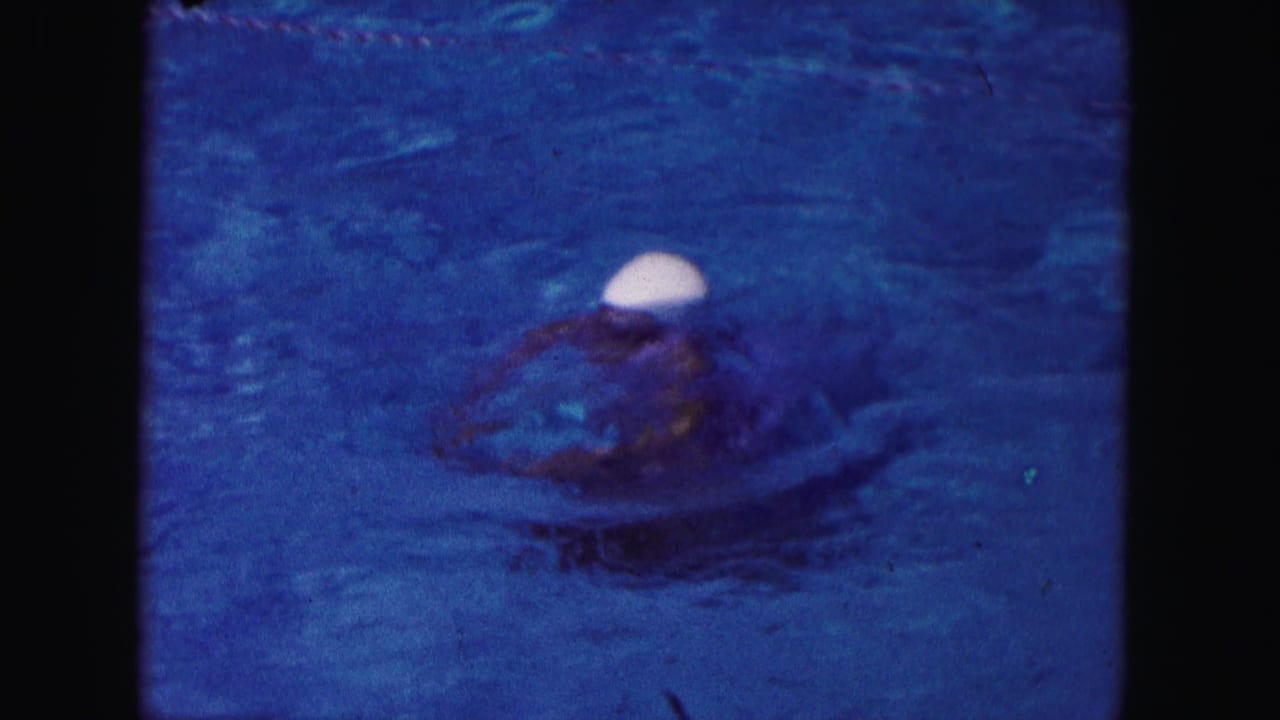 Swimmer in a white cap moving through blue pool water.
