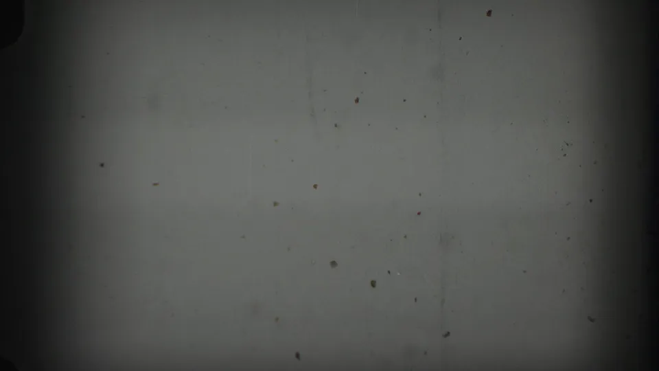Dim 8mm frame with gray exposure, scattered dust, and dark gate shadows before the Florida holiday title appears.