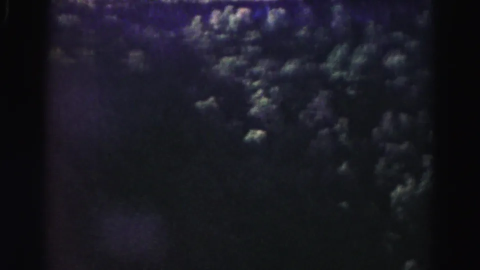 1963 Hagerstown-area 8mm frame showing shadowed hillside vegetation with scattered highlights in the leaves.
