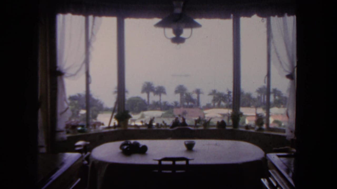A San Diego interior view shows a round table and silhouetted objects against large windows overlooking palm trees and bright waterfront or sky.
