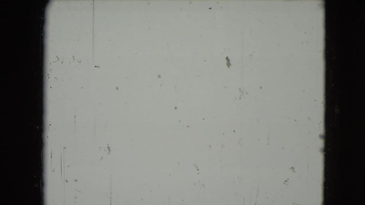 Overexposed pale sky and film marks within dark 8mm frame edges.