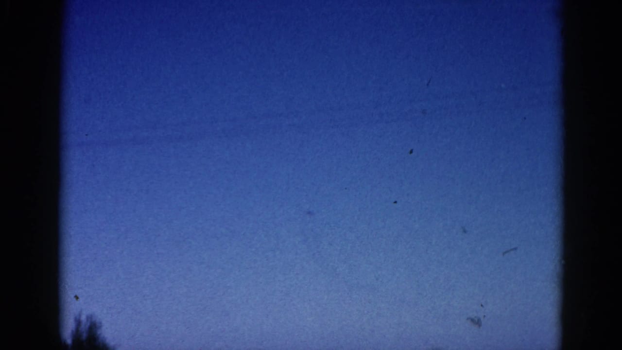 Clear blue sky filling nearly the entire frame, with a small edge of dark vegetation at the lower left.