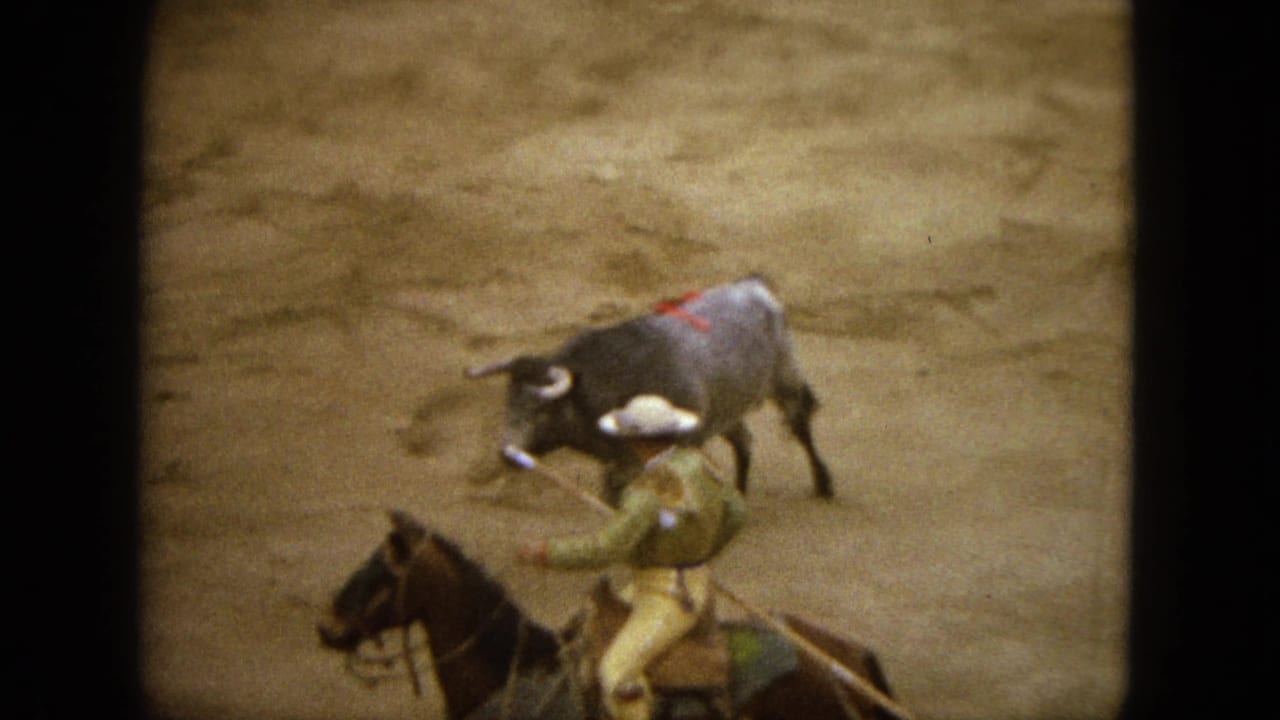 Mounted rider in a pale hat faces a grey bull on dusty arena ground.