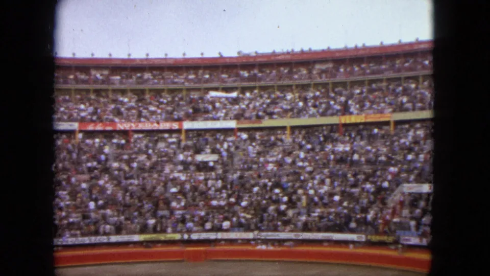 Acapulco arena spectators appear across multiple seating levels, with an upper banner including Novedades signage.