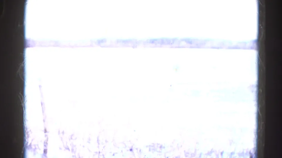 Bright overexposed 8mm frame of a snow-covered field and distant trees, likely from the same Wauconda home-movie reel.