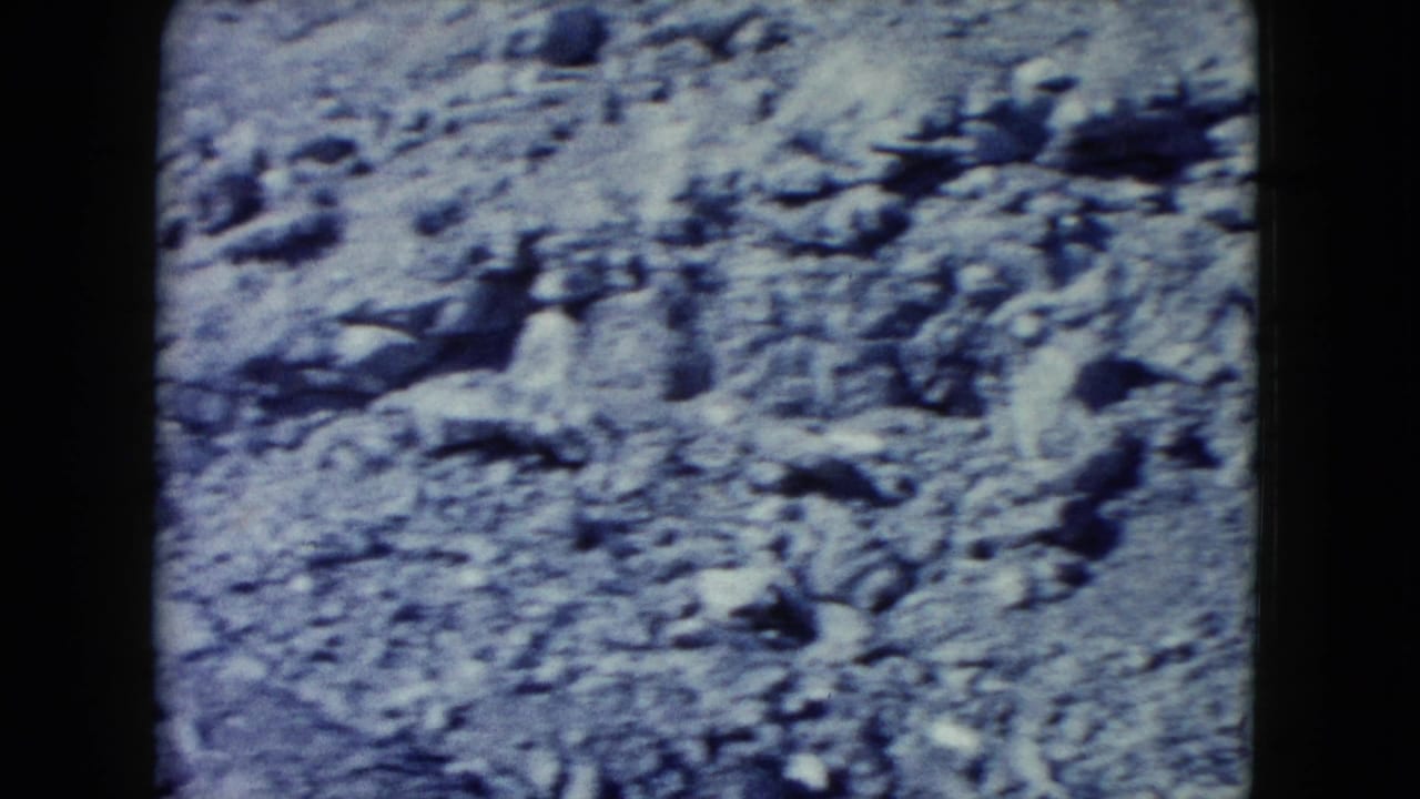 Close view of uneven rocky desert terrain in archival 8mm footage, supported as Nevada by clip metadata.