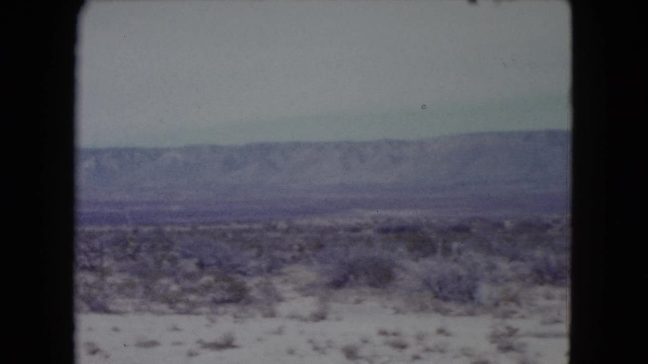 Dry desert plain with low brush and a distant mountain ridge under a pale sky.