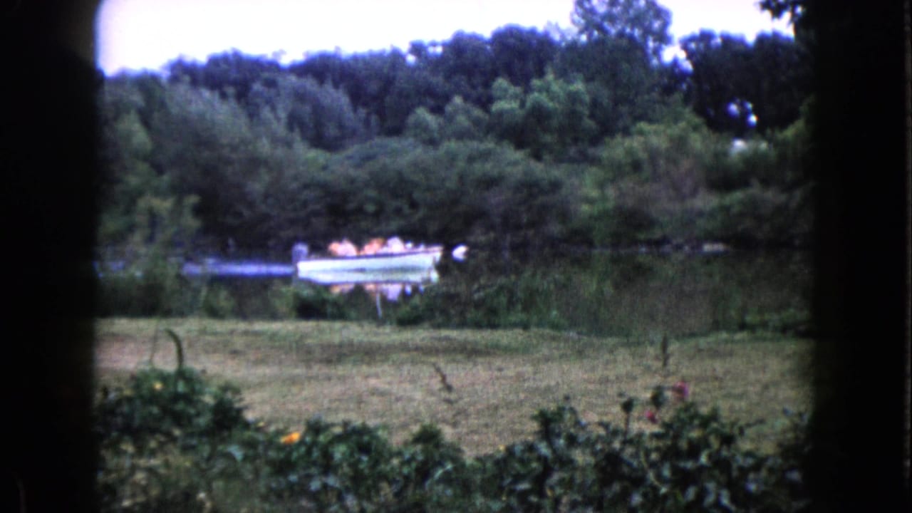 White motorboat with passengers moving along a calm river beside a grassy wooded bank.