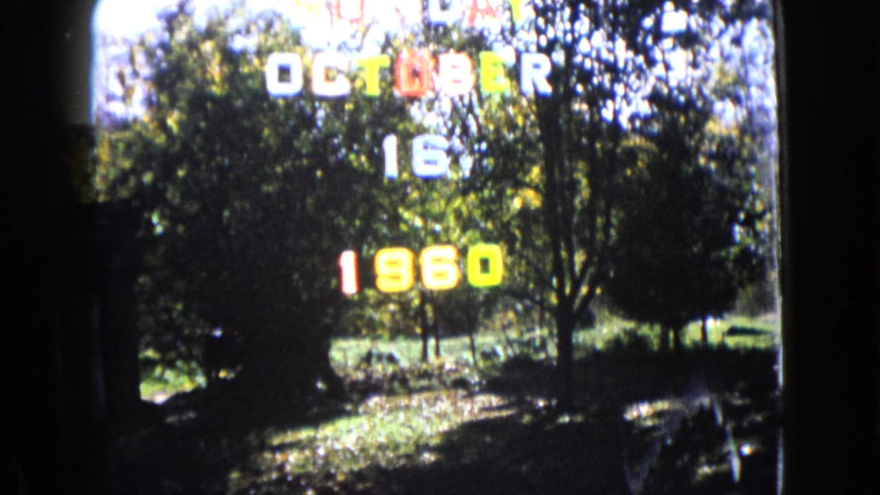 Date title over trees and a shadowed yard with rounded film edges.