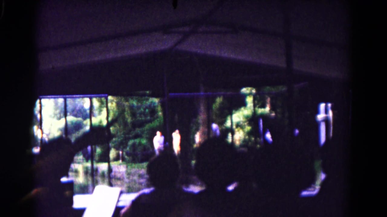 A dark interior view shows passengers and window framing during the Hagerstown amusement-park ride, with greenery outside.