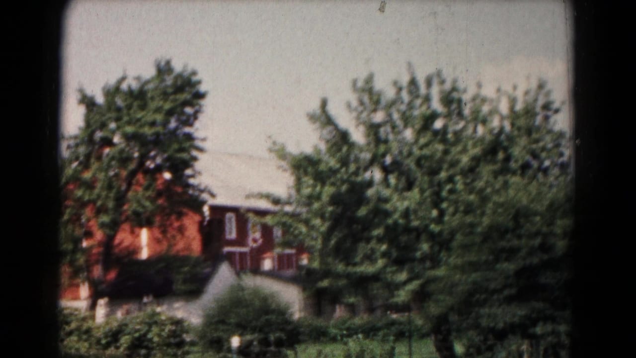 1961 Hagerstown frame with a large leafy tree blocking part of a reddish-brown building and landscaped foreground.