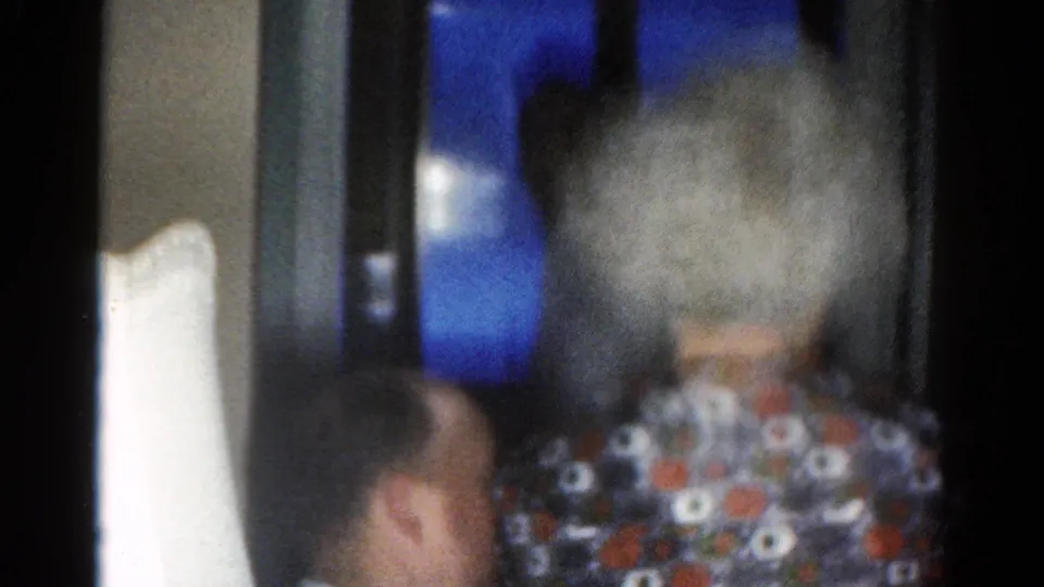 Final frame shows people close to the camera partly blocking a dim Catskill room and blue night window.