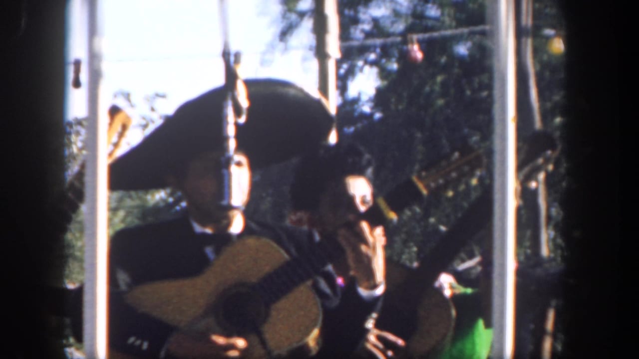 Mariachi musicians in sombreros play guitars outdoors behind vertical bars.